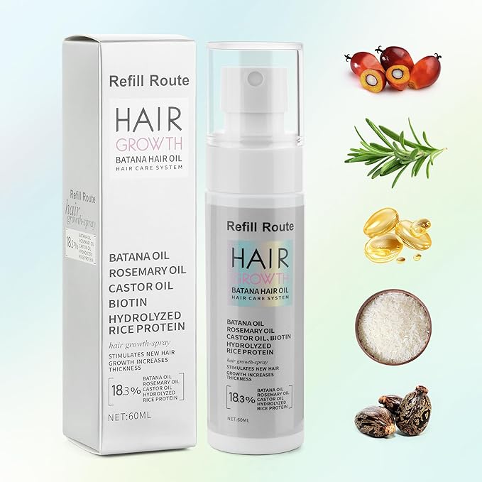 Batana Oil for Hair Growth Spray - Natural Raw Batana Oil Hair Regrowth Treatment for Women/Men with Rice Water, Biotin, Castor, Rosemary for Thicker, Stronger Hair - Vegan Hair Growth Spray