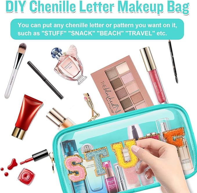 Small Clear Travel Makeup Organizer Bag for Purse, Cute Makeup Bag Preppy Cosmetic Zipper Pouch Purse, Transparent PVC & Nylon Waterproof Makeup Brush Bag Toiletry Storage Clutch for Women Girl(Mint)