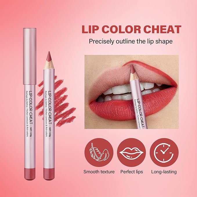 Matte Lip Liner Pencil Set,4 Colors Mini High-Pigmented Long Lasting Waterproof Cream Smooth Texture Lip Color Mini Combo Set Makeup (Sharpener Not Included)