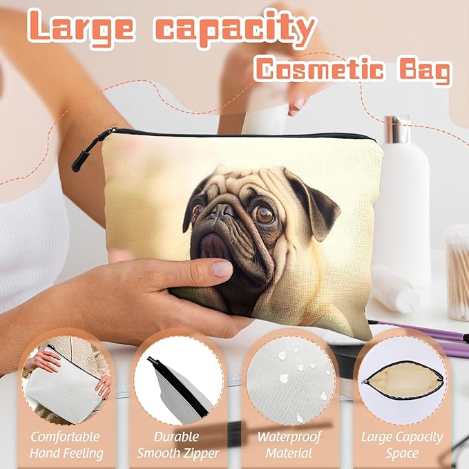 Cosmetic Bags Travel Makeup Toilet Case Waterproof Pouch for Women Girls 6.7X9.45inches - Pug Dog With A Pensive Expression