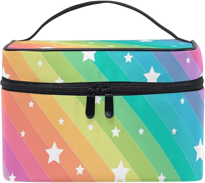 Makeup Bag, Rainbow Stars Travel Makeup Organizer Bag Cosmetic Cases Toiletry Bags for Girl Women Ladies