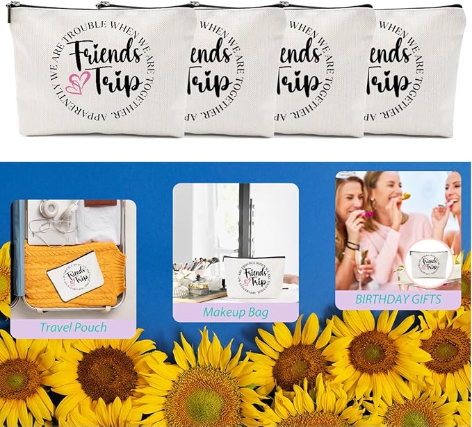 4PCS Girls Trip Gifts Girls Friends Trip Makeup Bag Girl Weekend Gifts Summer Gift Cosmetic Bag Toiletry Bag Weekender Bags for Women Daughter Best Friend Friendship Bachelorette Party Birthday