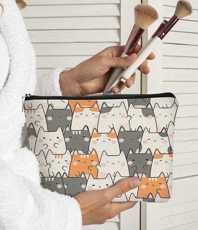 Cute Cat Makeup Bag - Travel Cosmetic Organizer, Small Size, Cat Mom Mothers Day Gifts