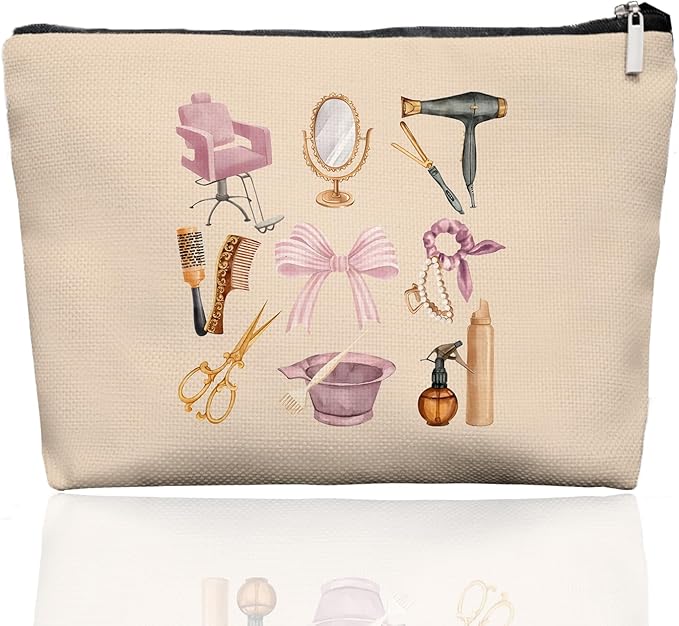 Hairstylist Gifts Women Makeup Bag, Cute Cosmetic Pouch for Hairdressers & Cosmetology Students, Hair Salon Travel Organizer Bag for Teen Girls, Aesthetic Stylist Accessories, 7.5 x 10 in