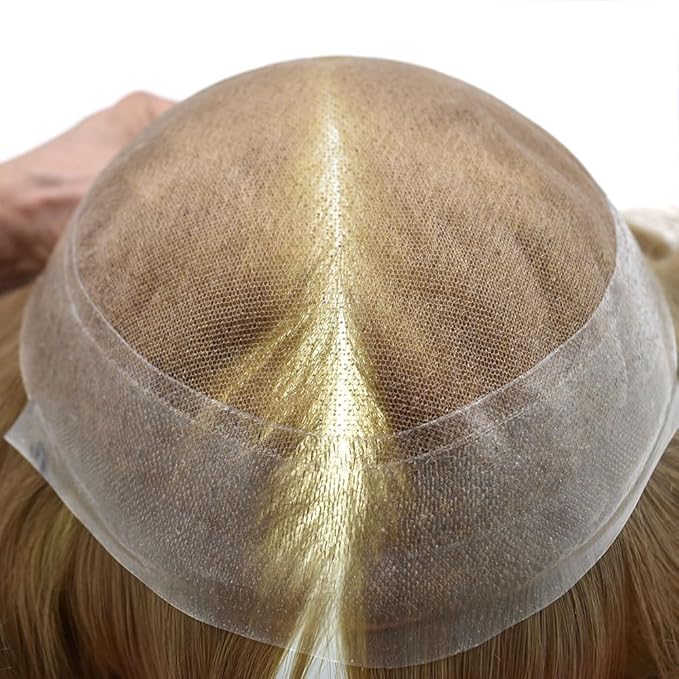 FACE MIRACLE Hair System for Men French Lace Mens Toupee Human Hair Replacement System Lace with PU Toupee for Men Male Hair Piece Wigs 6"X9" #20 light ash blonde