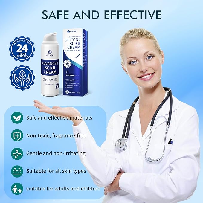 Scar Cream Scar Gel, Advanced Silicone Scar Gel, Professional Scar Removal Cream for Surgical Scars, Stretch Mark, Keloid Bump, C-Section, Old and New Scars 1.7 oz(50g)
