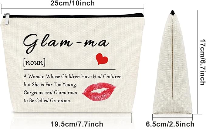 Sazuwu Grandma Gifts: Makeup Bag for Mother's Day, Retirement, Birthday & Christmas - Glamma Travel Pouch