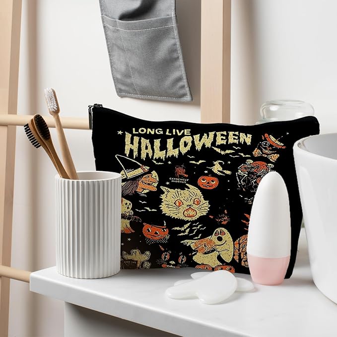 Halloween Witch Leather Makeup Bag, Halloween Gifts for Women, Witchy Gifts for Women, Witch Stuff, Long Live Halloween Makeup Pouch(PU)