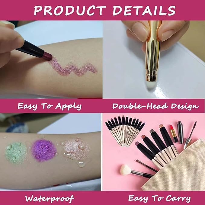 White Eyeshadow Stick and Buildable Eye Shadow Glitter Primer Palette Shimmer Pencil Long Lasting Waterproof Highlighter Pen Makeup Hypoallergenic Eye Liner Multi-Dimensional eyes Look