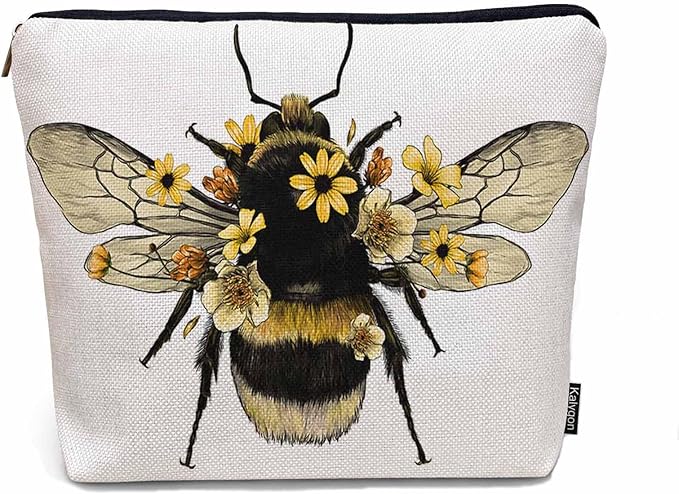 Women Makeup Organizer Bag Bumblebee Bumblebee Honey Bee Sunflowers Yellow Flax Cosmetic Bag Makeup Bags Toiletry Bag Accessories Organizer Travel Bags For Home Bathroom Office Hotel Gym