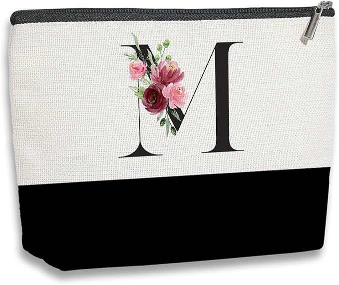 Initial Makeup Bag, Personalized Gifts for Women, Personalized Makeup Bag, Bridesmaid Gifts, Cosmetic bags for Women (Letter M)