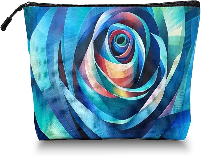 Cosmetic Bags Travel Makeup Toilet Case Waterproof Pouch for Women Girls 6.7X9.45inches - Blue - Toned Abstract Rose - Like Spiral