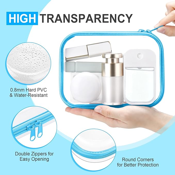 Sanwuta 6 Pcs Clear Hard Zipper Case Hard Plastic Zipper Pouches Makeup Bag Pencil Pouches Transparent Cases for Snacks Plastic Storage Organizer Box for Travel(Colorful,7.09 x 5.12 x 2 Inch)
