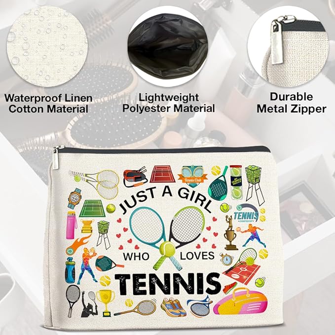 Tennis Gifts Makeup Bag Tennis Lover Gifts for Girls Women Tennis Lover Cosmetic Bag Tennis Team Gifts Just a Girl Who Loves Tennis Zipper Makeup Pouch