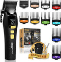 DSP Hair Clipper for Men Professional, Cordless DLC Coated Ceramic Blade, Five-Speed Adjustable 9000RPM, Hair Cutting Tool for Barbers, with Indicator Light Plug and Play, Black
