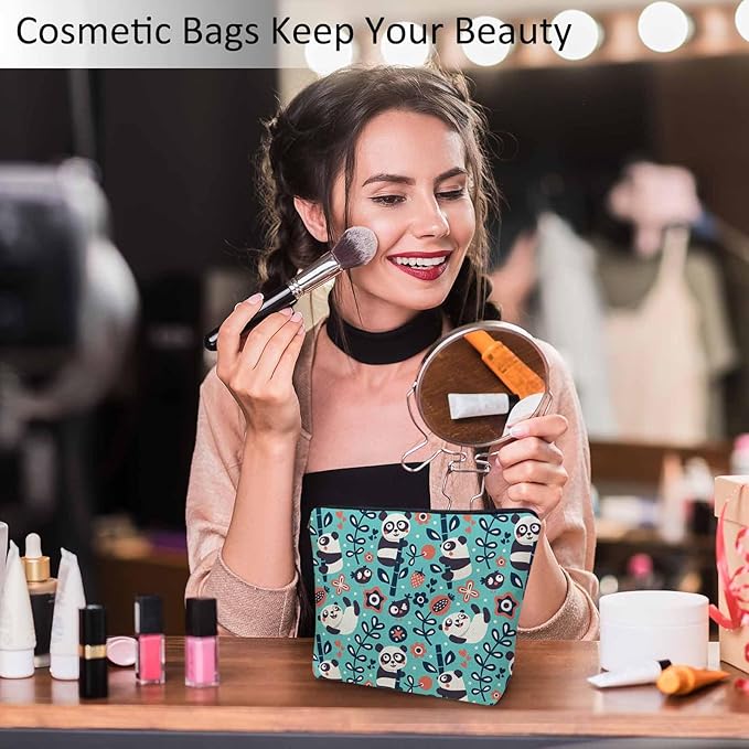 Panda Cosmetic Bags For Women, Cute Pandas Bamboo Berry Flowers Roomy Makeup Bag Toiletry Bag Accessories Organizer Storage Bags Makeup Pouch For Travel Business Gym Camping Bathroom