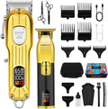 HIENA PRO Hair Clippers Set for Men, Professional Barber Kit for Hair Cutting, Cordless Rechargeable Clippers and Trimmers Set, Hair Cutting Kit with LED Display, USB, Gifts for Men (Gold Black)