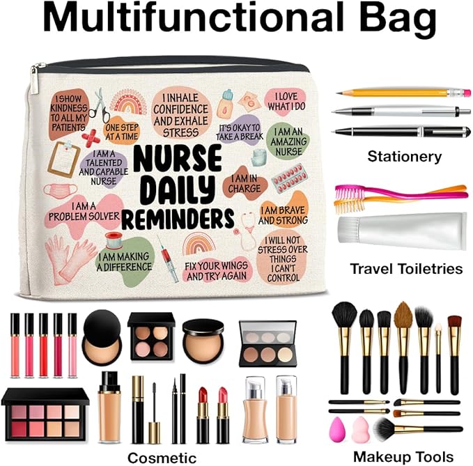 Nurse Gifts Makeup Bag, Inspirational Gifts for New Nurse Practitioner, Daily Reminders Zipper Makeup Pouch