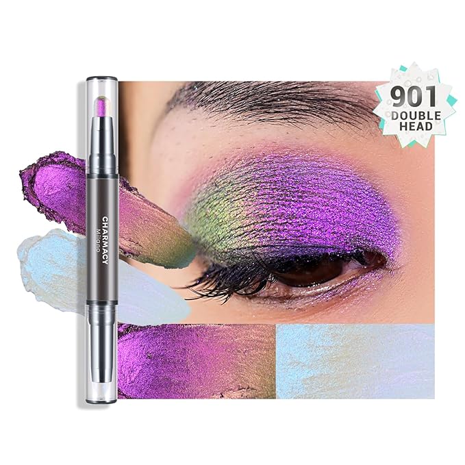 CHARMACY Multichrome 2 in 1 Cream Eyeshadow Stick, Waterproof Eye Brightener Highlighter Stick Makeup, High Pigmented, Smudge-Proof, Vegan & Cruelty-Free (#901)