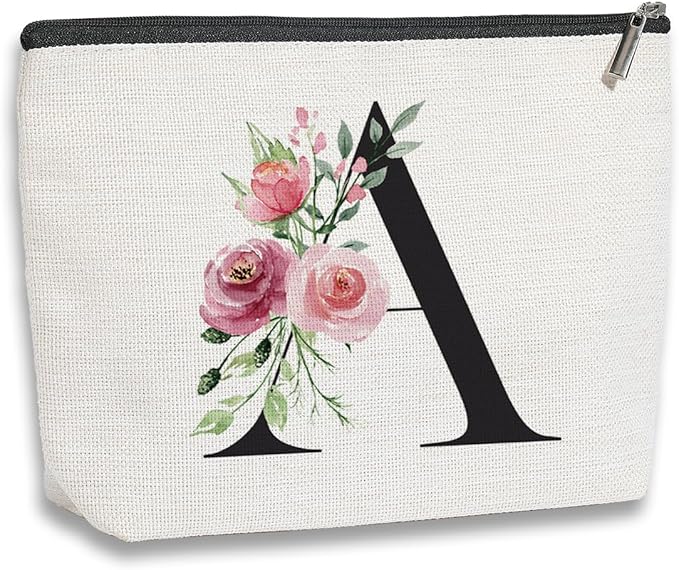 Initial Make up Bag, Personalized Gifts for Women, Bridesmaid Gifts, Birthday Gifts for Women Mom, Gifts for Best Friend, Bride Bridesmaid Cosmetic bag (Letter A)