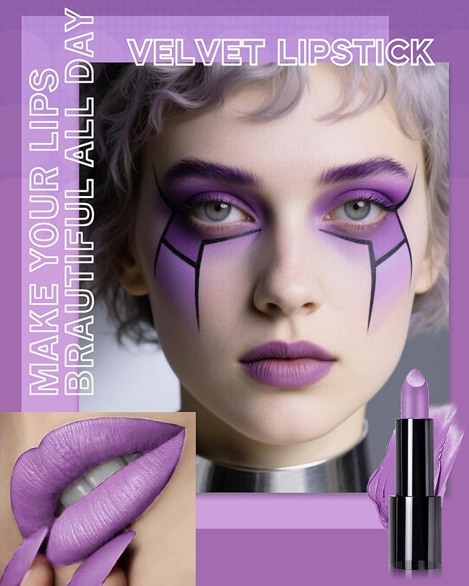 Purple Pink Lipstick,Long Lasting Lipsticks, Hydrating Matte Velvet Lip Stick,Intense Lip Color Non Stick Waterproof&Smudge Proof Lipsticks,Facial Beauty Lavender Lipstick Makeup for Halloween Party12