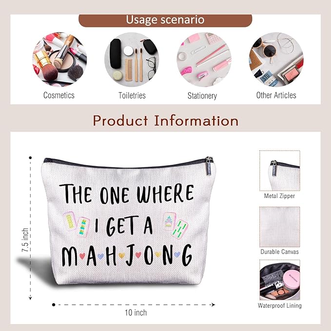 Mahjong Gifts Cosmetic Bag - Mahjong Makeup Bag Women's Zippered Bag, Friendship Gifts for Mahjong Lover- C