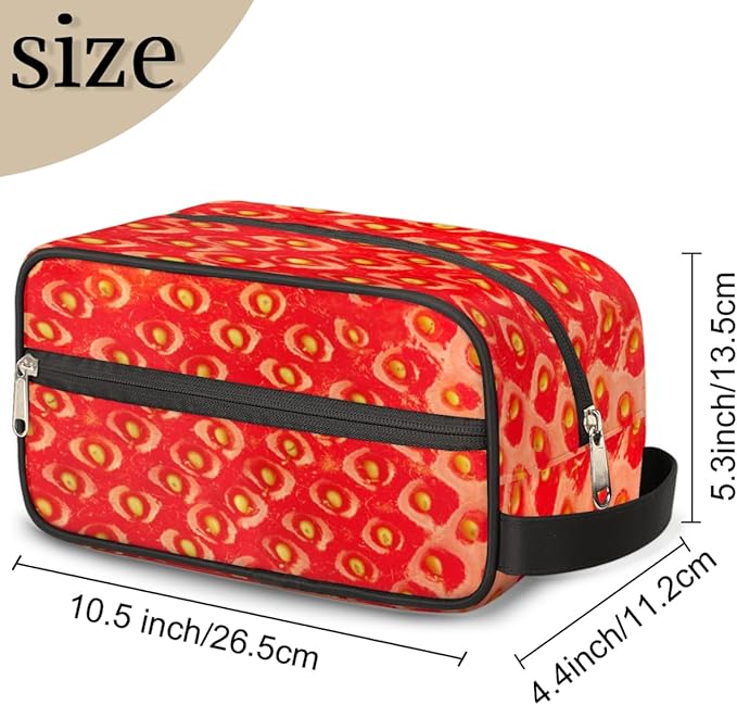 Strawberry Print Travel Toiletry Bag for Women Men Lightweight Cosmetic Makeup Bag Organizer Waterproof Shaving Bag Dopp Kit with Large Capacity for Toiletries and Shaving Accessories
