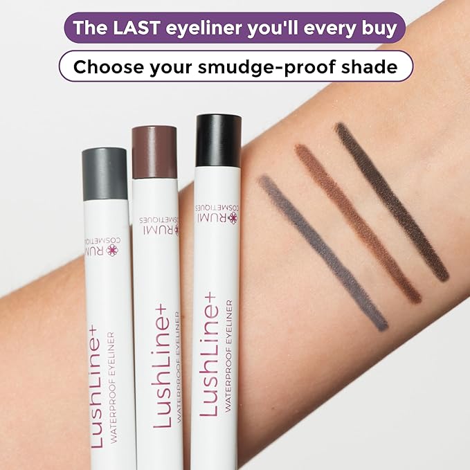 Rumi Cosmetiques LushLine+ Waterproof Eyeliner Pencil For Older Women - Smudge Proof, Long-Lasting, Non Toxic, Soft Glide - Safe For Sensitive Eyes (Natural Grey)