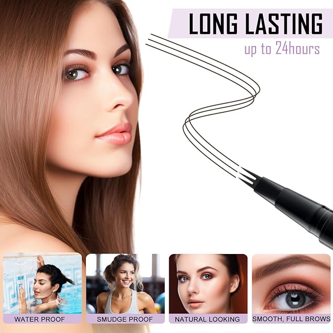 LAVONE Eyebrow Pencil, 2-In-1 Waterproof Eyebrow Pen, with 3 Tip Microblading Eyebrow Pen and Ultra-Precise Brow Pencil, Dual-ended Eyebrow Brush, for Eyebrow Makeup - Ebony