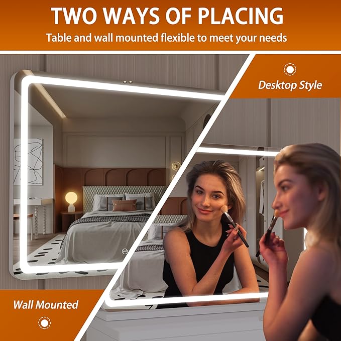 Hasipu Vanity Mirror with Lights, 31.5" x 22" LED Makeup Mirror, Lighted Makeup Mirror with Dimmable 3 Modes, Touch Screen Control Vanity Mirror Round White
