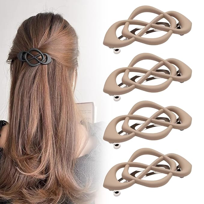 4 Pack Vintage French Barrette Hair Clips, 2025 New Hair Accessories for Women, Strong Hold No Slip Styling (Beige)