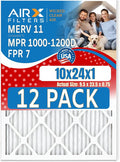 10x24x1 Air Filter MERV 11 Rating, 12 Pack of Furnace Filters Comparable to MPR by AIRXFILTERSWICKEDCLEANAIR