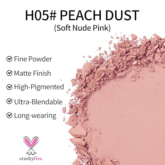 Erinde Single Matte Eyeshadow Palette, Velvet Eye Shadow Compact Powder Natural Makeup, Long-Lasting Eye Makeup, Ultra-Blendable, Pigmented Color, Vegan Formula, H05 Peach Dust