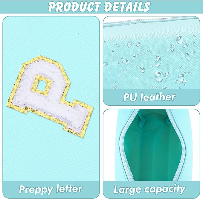 Gifts for Girls Initial Makeup Bag Personalized Cosmetic Bag with Zipper Cute Travel Toiletry Bag Waterproof PU Preppy Makeup Pouch Birthday Gift for Teen Girls Women(Blue P)