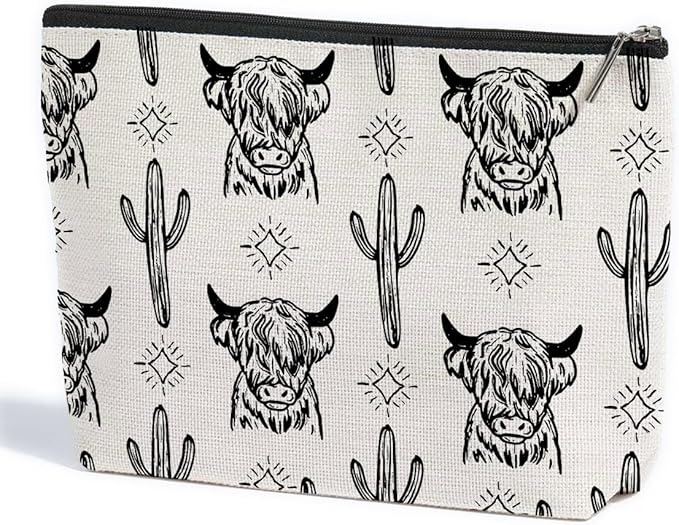 Western Makeup Bag Western Gifts for Women Western Stuff Highland Cow Gifts Cowgirl Gifts Retro Cosmetic Bag Zipper Pouch for Mothers Day Graduation Birthday
