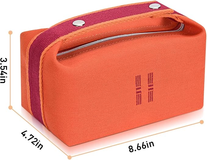 Fashion Makeup Bag for Women, Orange Red Canvas Make up Travel Bag, Hanging Cosmetic Bag Organizer for Wome