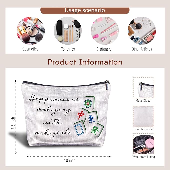 Mahjong Gifts Cosmetic Bag - Mahjong Makeup Bag Women's Zippered Bag, Friendship Gifts for Mahjong Lover- A