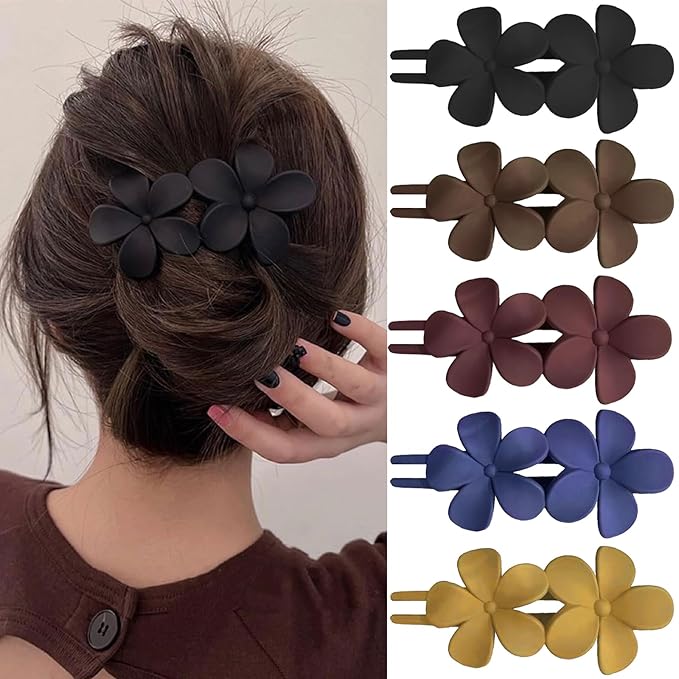 5PCS Flower Flat Hair Clips Non-Slip Matte Hair Clamps Floral Design French Alligator Clips Cute Clip Hair Claw Hair Accessories for Women Girls