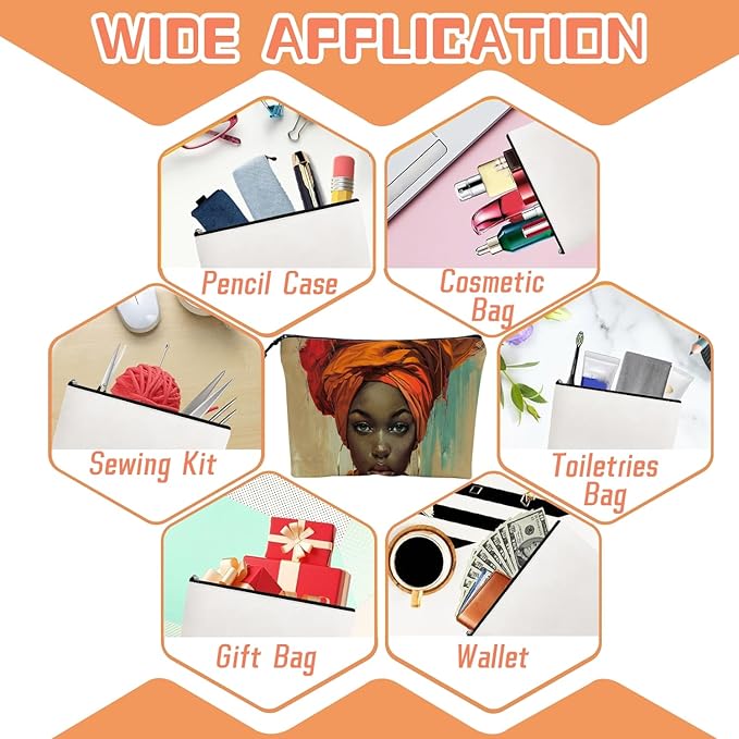 Cosmetic Bags Travel Makeup Toilet Case Waterproof Pouch for Women Girls 6.7X9.45inches - Orange Turban And The Intense Gaze of A Lady