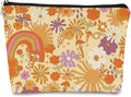 Makeup Bag for Women Gift,Retro 60s 70s Hippie Flowers Rainbow Makeup Bag,Vintage Floral Cosmetic Bag Best Gift Idea for Teen Girls Women,Birthday Christmas Gifts