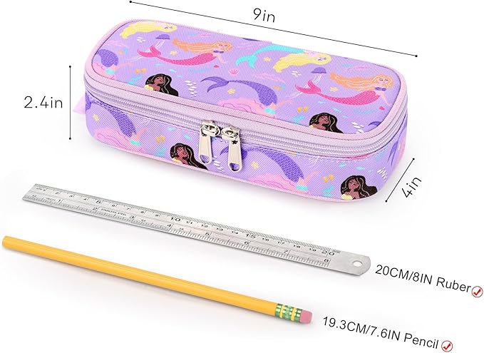 mibasies Girls Pencil Case for Kids, Multi-Slot Pencil Pouch, Mermaid Purple