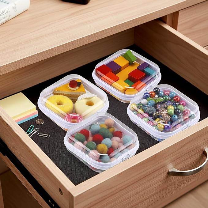 Hoolerry 4 Pcs Hard Clear Zipper Case Makeup Bags Plastic Pencil Pouch Transparent Storage Box Containers for Cosmetics, Snacks, Building Blocks, Puzzles(White,5 x 5 x 2 in)