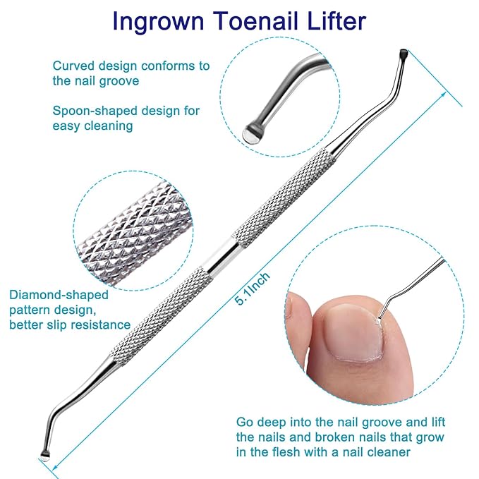 Toe Nail Clippers for Ingrown & Thick Toenails, 6PCS Professional Ingrown Toenail Removal Kit and Nail File & Toenail Lifter Pedicure Tools Kit for Seniors Gifts, Long Handle for Men