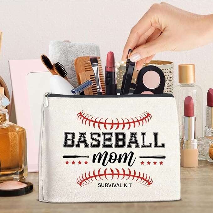 Baseball Mom Gift Makeup Bag for Women, Cosmetic Snack Bag for Baseball Lovers Team Players Coach Mother Travel Toiletry Pouch for Purse