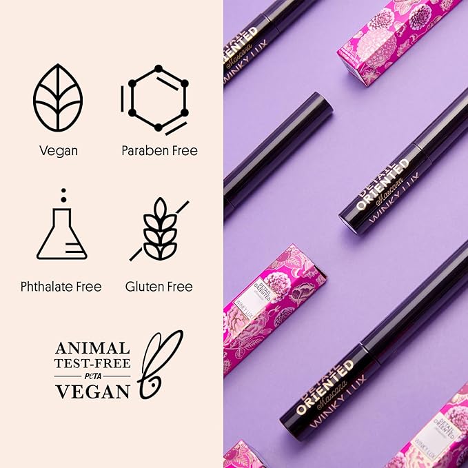 Winky Lux Detail Oriented Mascara – Slim Tightline Mascara with Skinny Micro Spoolie, Lengthening, Volumizing, Defining, Curling & Buildable Formula, Black for Top & Bottom Lashes