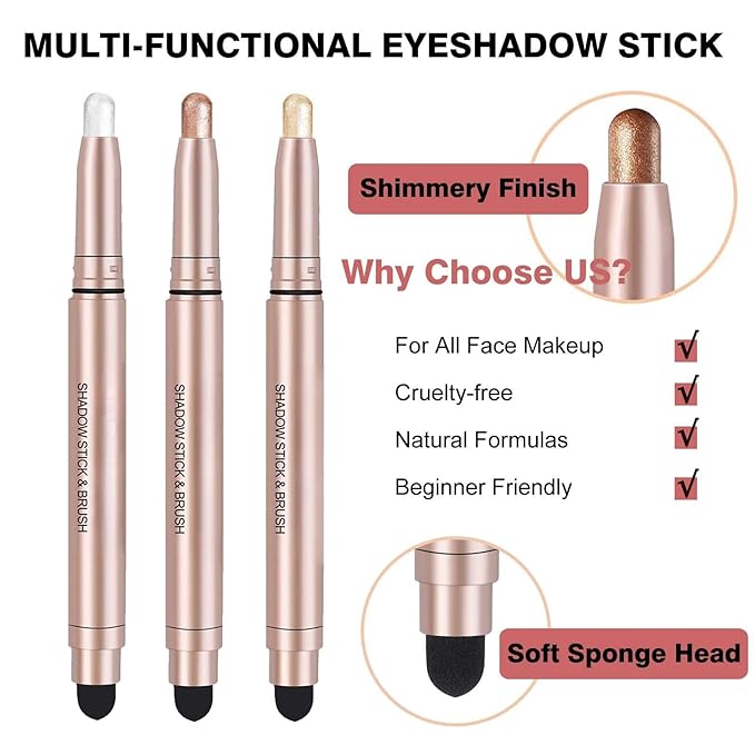 Light Pink Eyeshadow Stick Makeup, Waterproof Hypoallergenic Long Lasting Cream Eye Shadow Pencil, Highlighter Matte Crayon eyes liner, Glitter Primer Palette Shimmer Eyeliner Pen