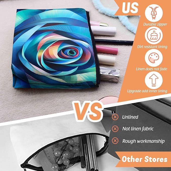 Cosmetic Bags Travel Makeup Toilet Case Waterproof Pouch for Women Girls 6.7X9.45inches - Blue - Toned Abstract Rose - Like Spiral
