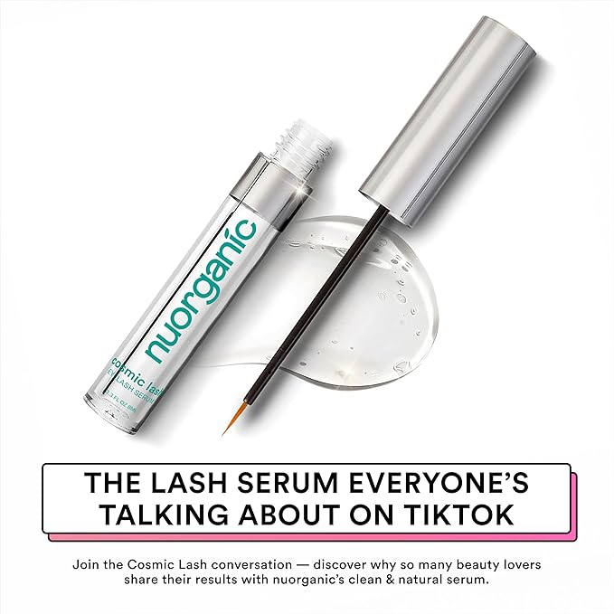 nuorganic Cosmic Lash Serum Without Prostaglandins | Eyelash Growth Serum for Thicker, Longer, More Defined Lashes | 4-Month Supply XL Size | Made in USA | cGMPA Certified Lab | 8ml