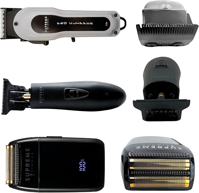 Supreme Trimmer 3-in-1 Barber Bundle | Pro Clipper Lite, DLC T-Shaper Trimmer, Crunch Lite Foil Shaver | Professional Beard Trimmer/Clipper Kit | Value Bundle 1