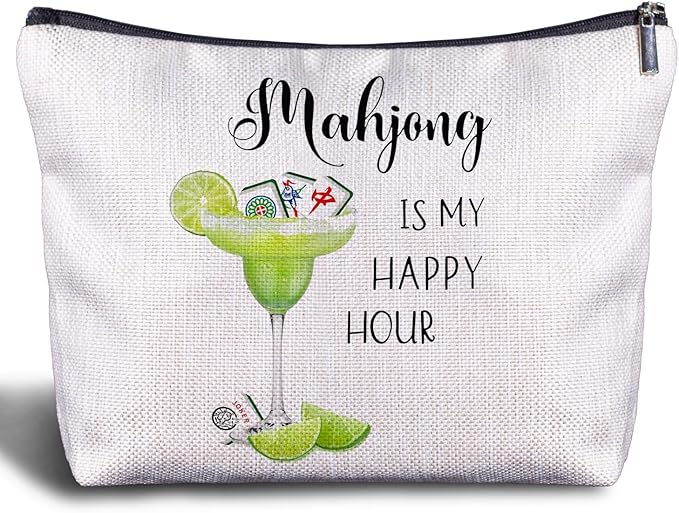 Mahjong Margarita Cosmetic Bag - Mahjong Makeup Bag Women's Zippered Bag, Friendship Gifts for Mah Jong Lover